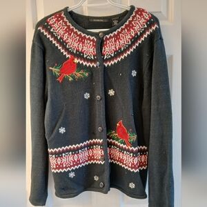 KB Collection Black Winter Cardinal Cardigan – Size Large – Raime/Cotton Blend